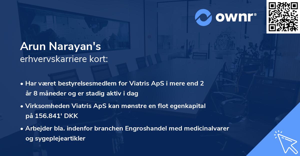 Arun Narayan's erhvervskarriere kort