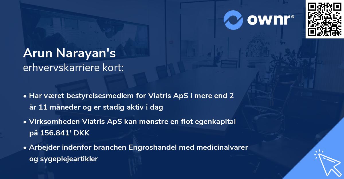 Arun Narayan's erhvervskarriere kort