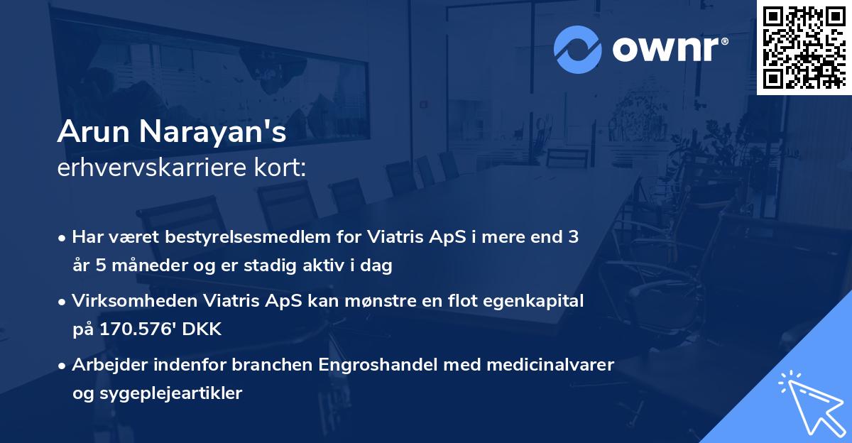 Arun Narayan's erhvervskarriere kort