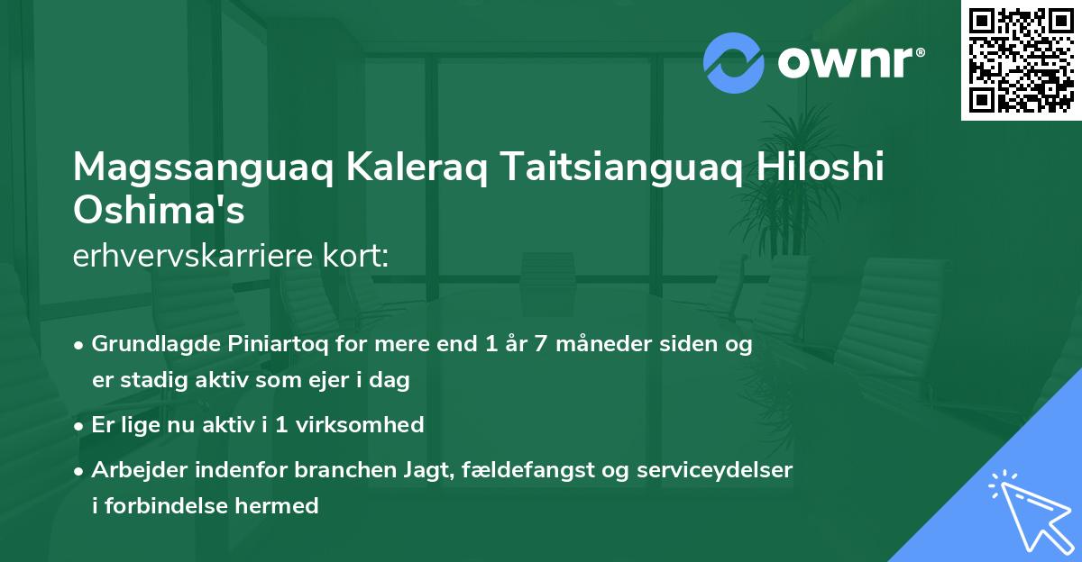 Magssanguaq Kaleraq Taitsianguaq Hiloshi Oshima's erhvervskarriere kort