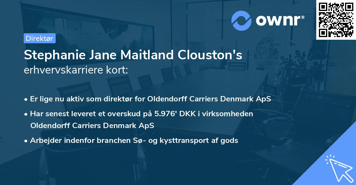 Stephanie Jane Maitland Clouston's erhvervskarriere kort