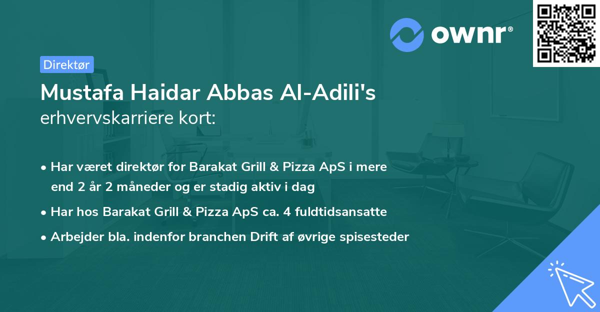 Mustafa Haidar Abbas Al-Adili's erhvervskarriere kort