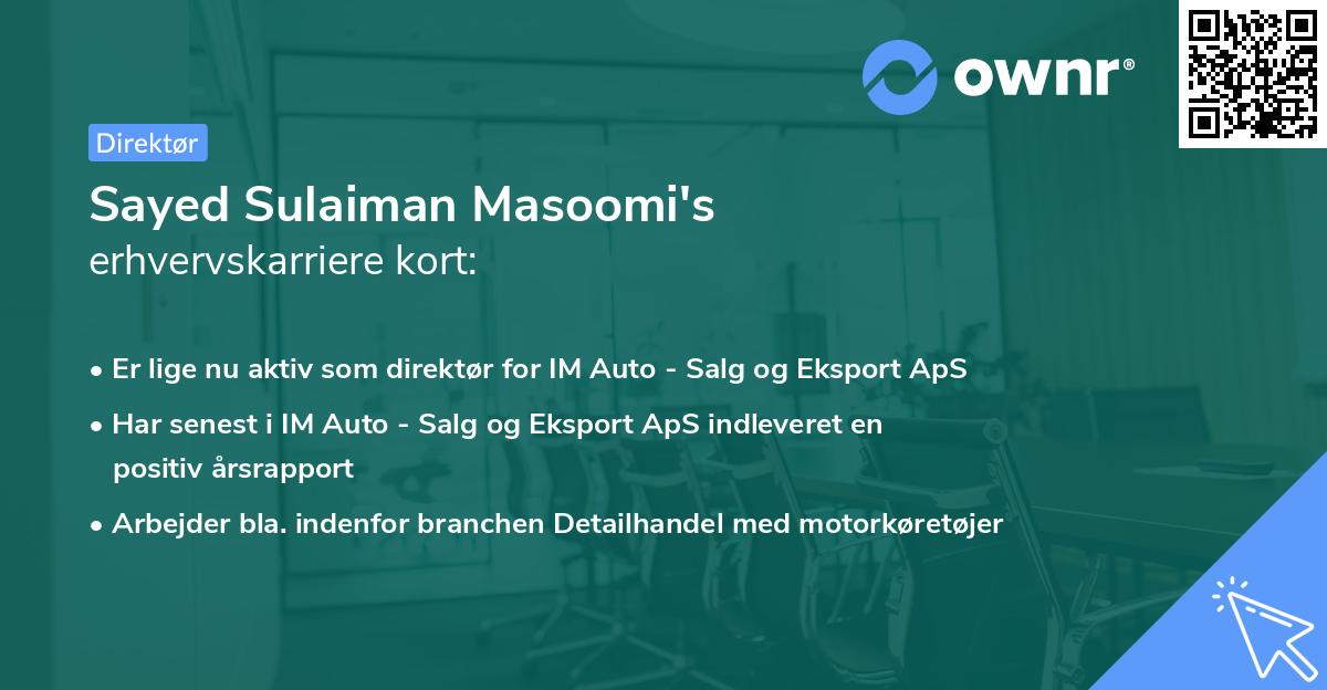 Sayed Sulaiman Masoomi's erhvervskarriere kort