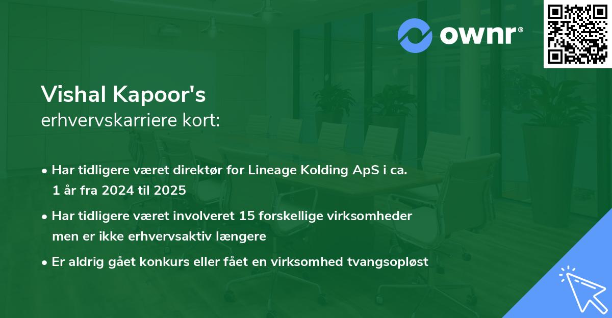 Vishal Kapoor's erhvervskarriere kort