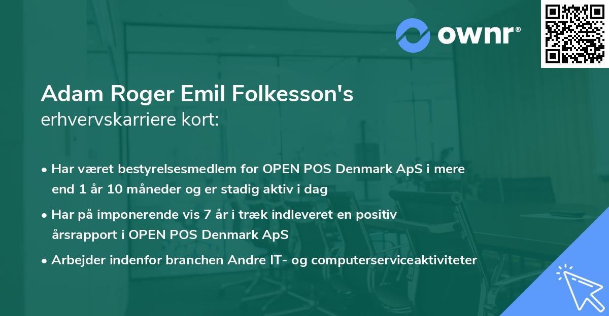Adam Roger Emil Folkesson's erhvervskarriere kort