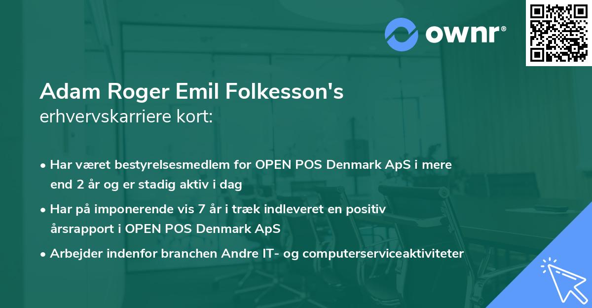 Adam Roger Emil Folkesson's erhvervskarriere kort