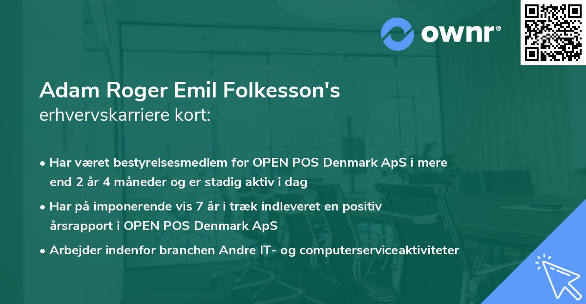 Adam Roger Emil Folkesson's erhvervskarriere kort