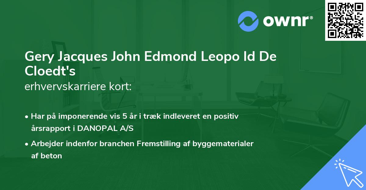 Gery Jacques John Edmond Leopo ld De Cloedt's erhvervskarriere kort