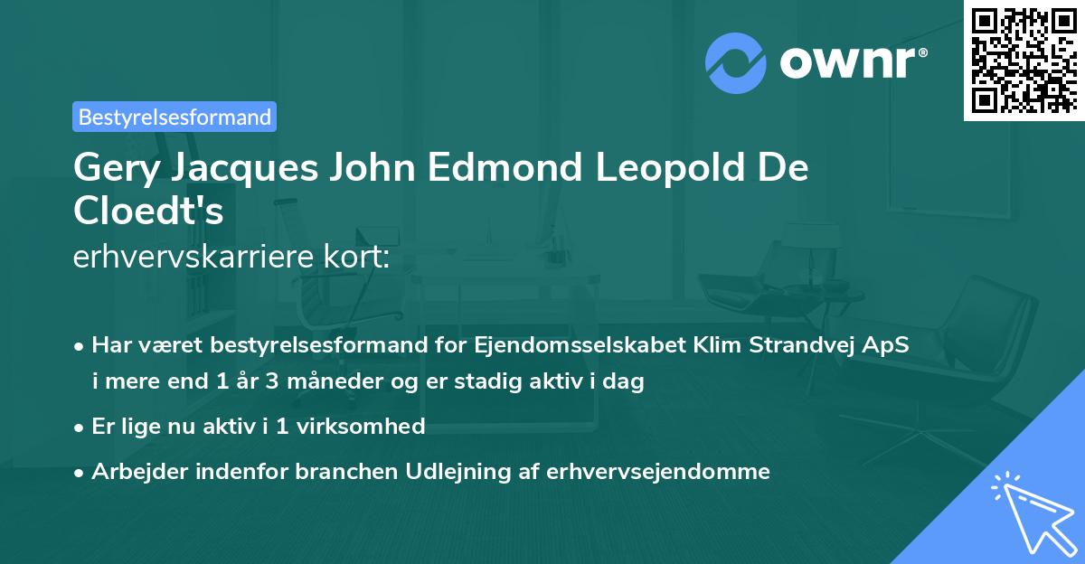 Gery Jacques John Edmond Leopold De Cloedt's erhvervskarriere kort