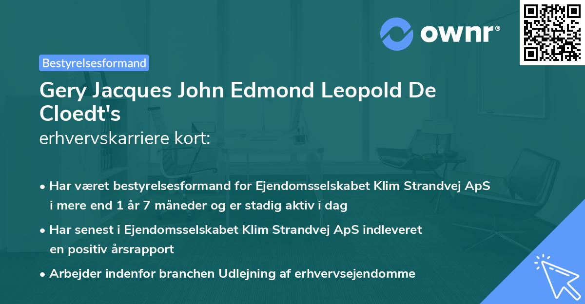 Gery Jacques John Edmond Leopold De Cloedt's erhvervskarriere kort