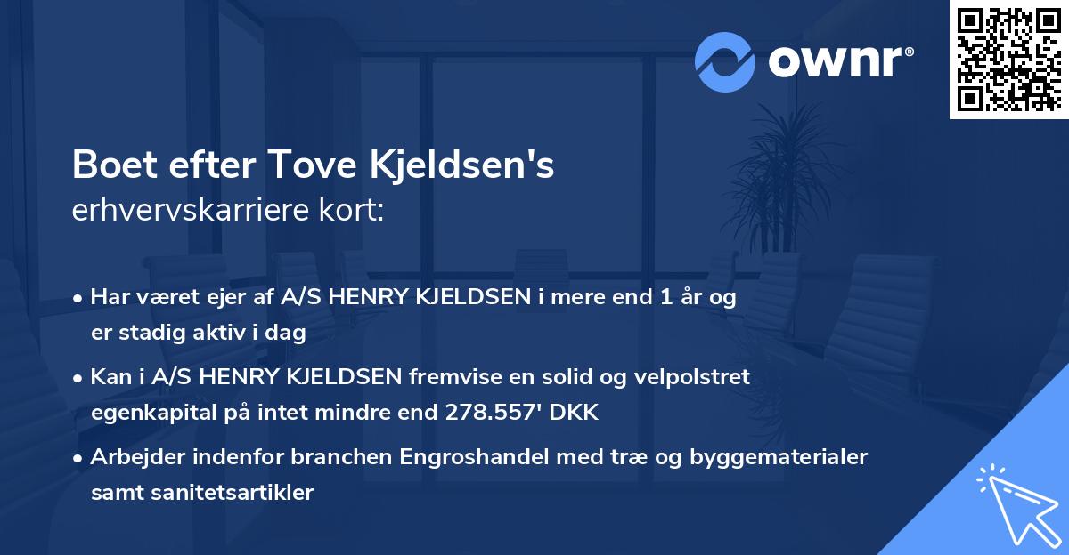 Boet efter Tove Kjeldsen's erhvervskarriere kort