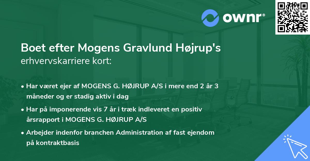 Boet efter Mogens Gravlund Højrup's erhvervskarriere kort