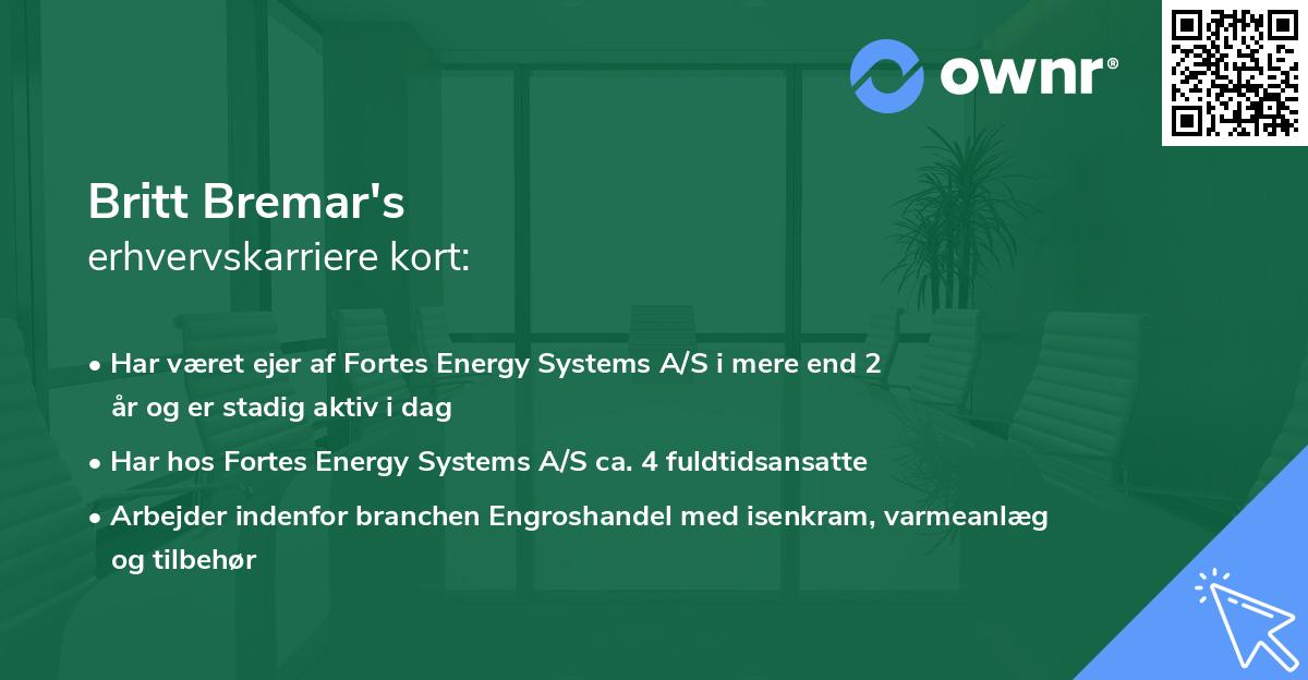Britt Bremar's erhvervskarriere kort
