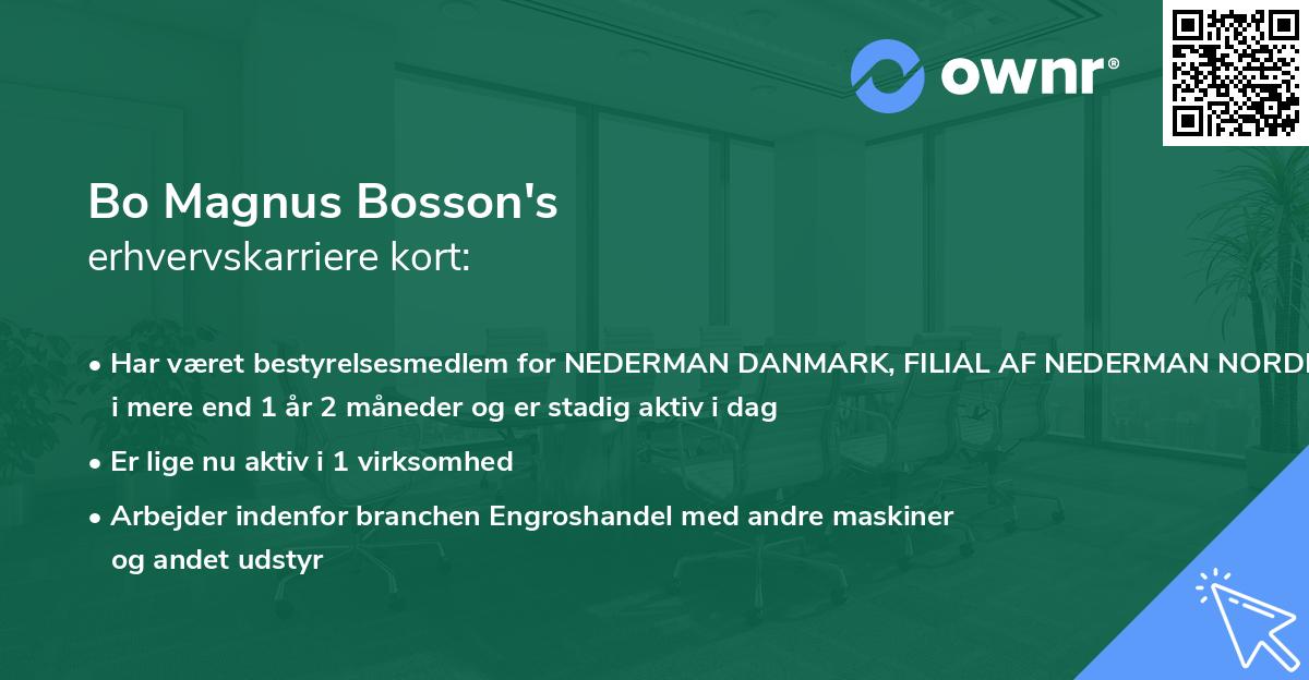 Bo Magnus Bosson's erhvervskarriere kort