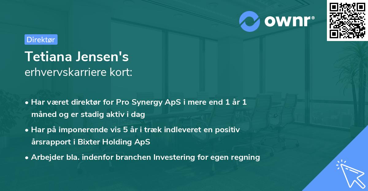 Tetiana Jensen's erhvervskarriere kort