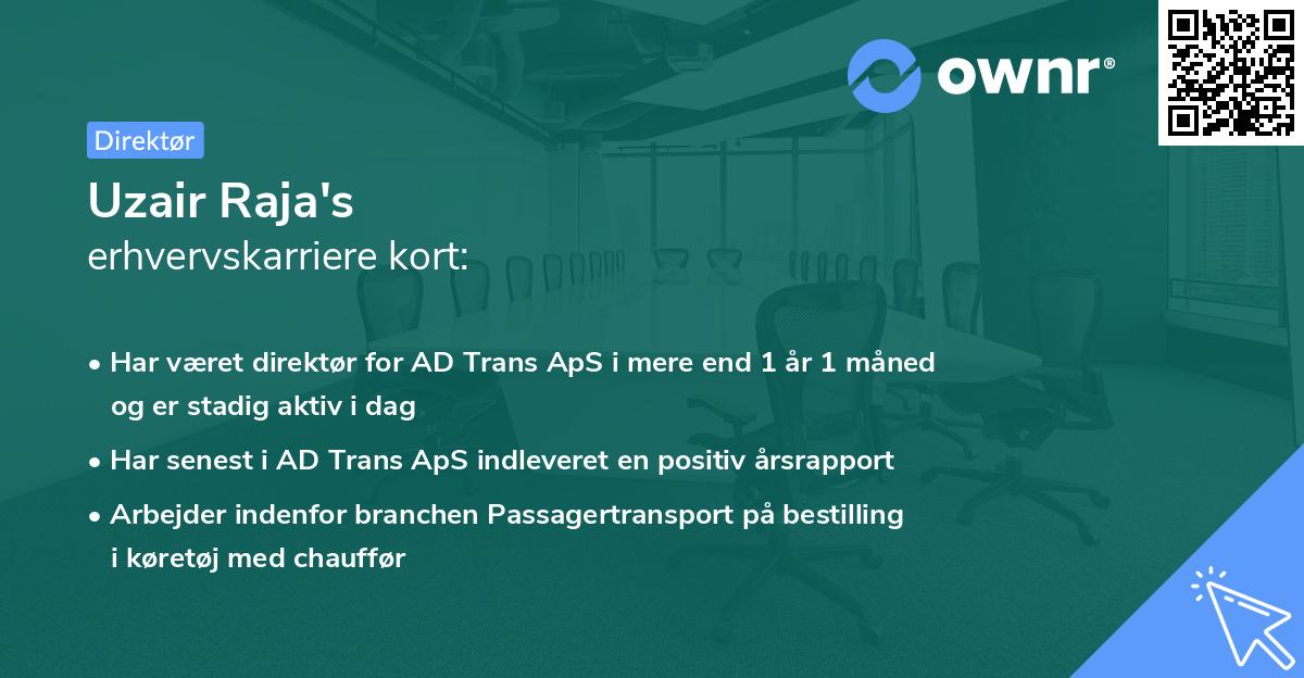 Uzair Raja's erhvervskarriere kort