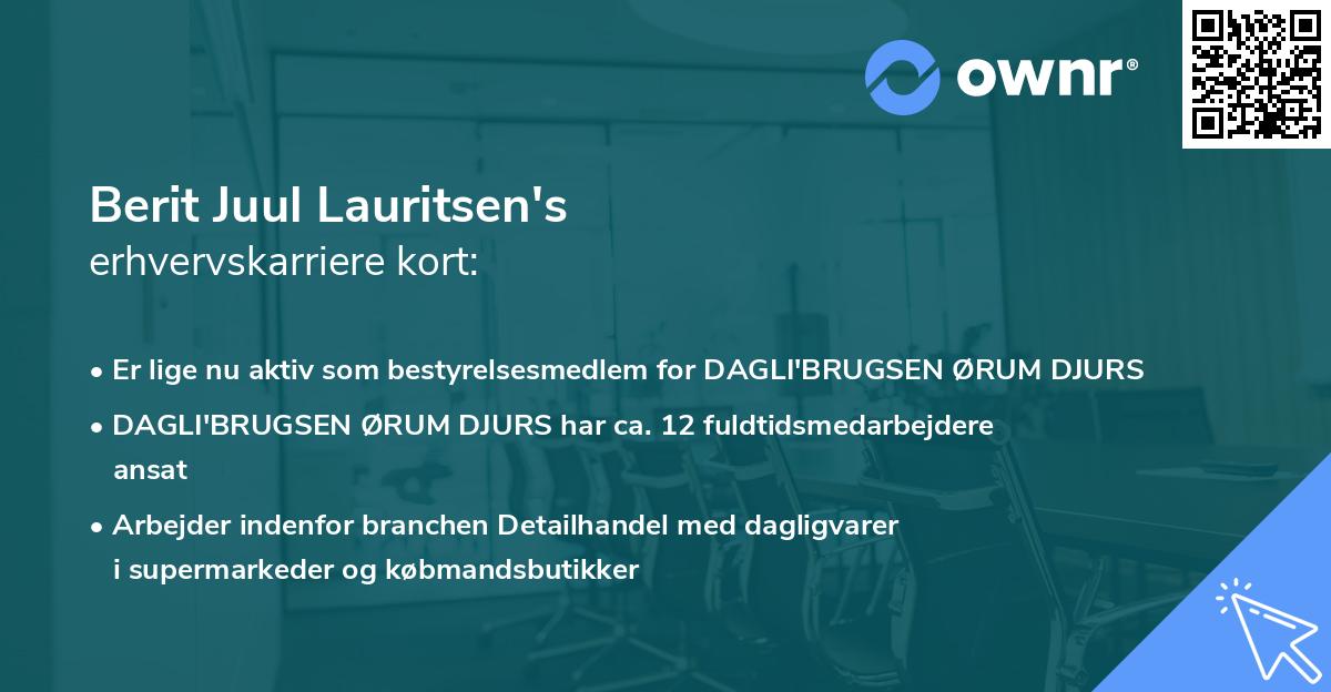 Berit Juul Lauritsen's erhvervskarriere kort