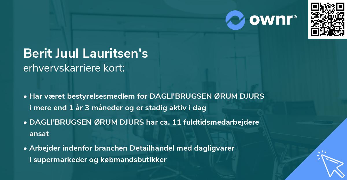 Berit Juul Lauritsen's erhvervskarriere kort
