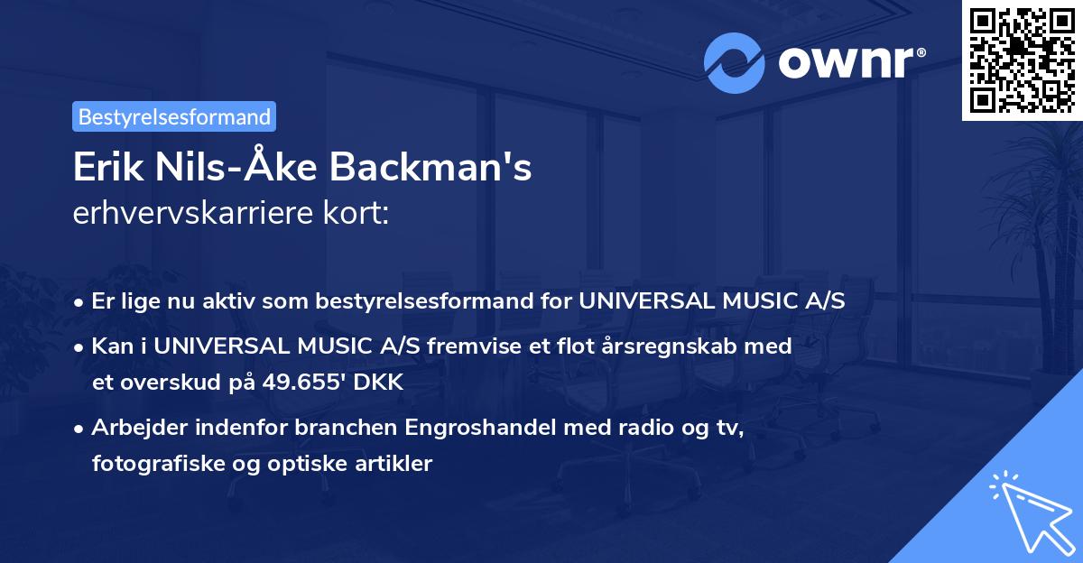 Erik Nils-Åke Backman's erhvervskarriere kort