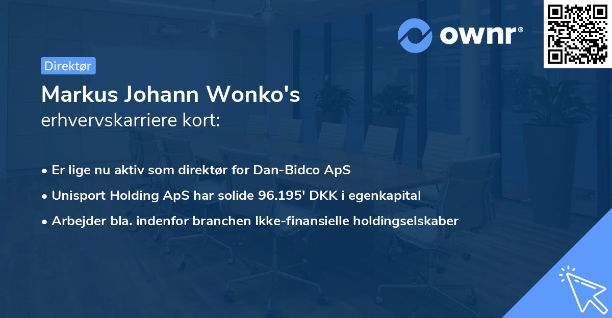 Markus Johann Wonko's erhvervskarriere kort