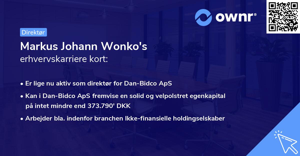 Markus Johann Wonko's erhvervskarriere kort