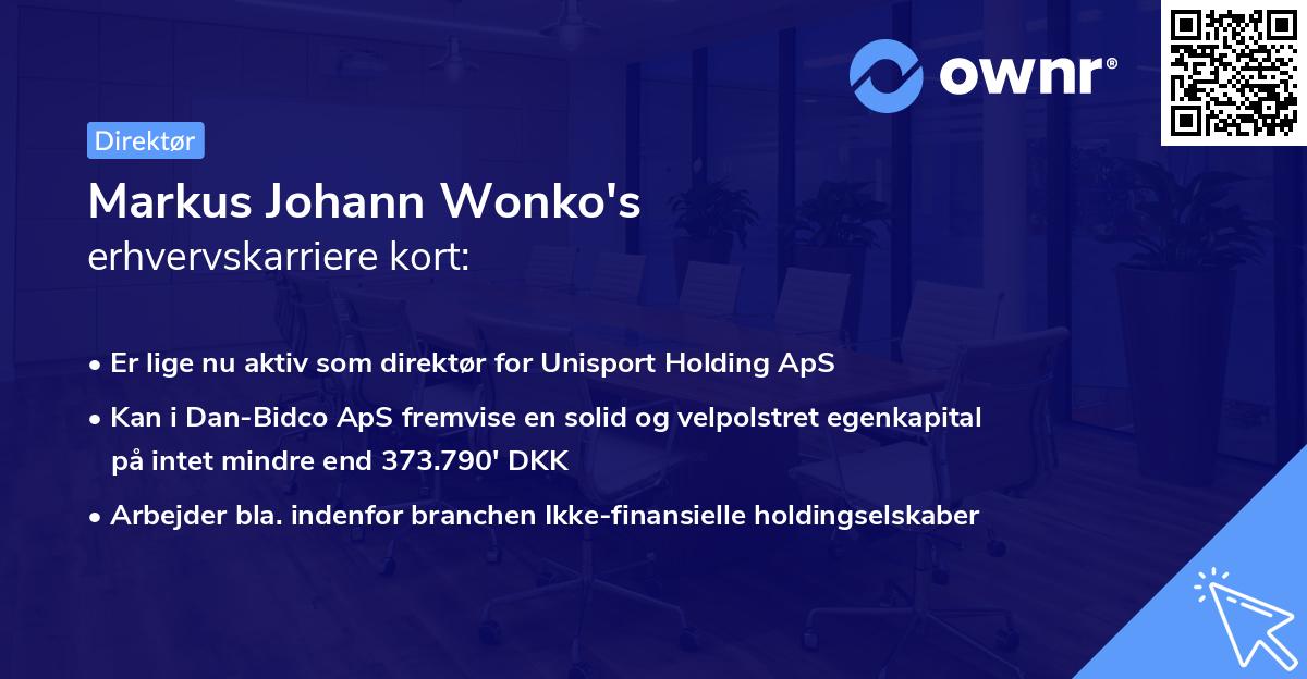 Markus Johann Wonko's erhvervskarriere kort
