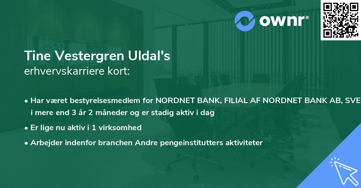 Tine Vestergren Uldal's erhvervskarriere kort
