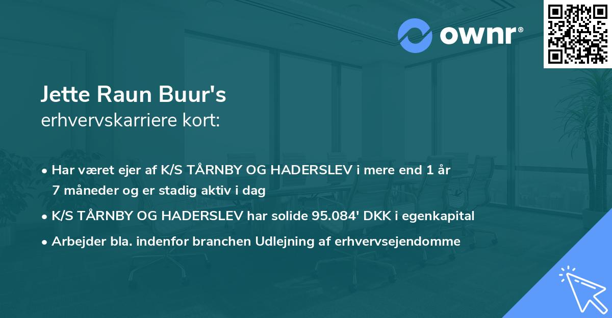 Jette Raun Buur's erhvervskarriere kort
