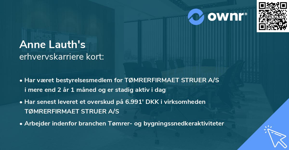 Anne Lauth's erhvervskarriere kort