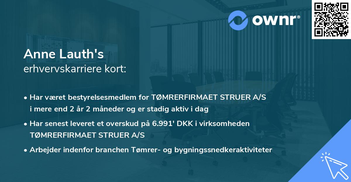 Anne Lauth's erhvervskarriere kort