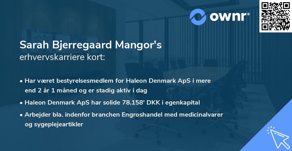 Sarah Bjerregaard Mangor's erhvervskarriere kort