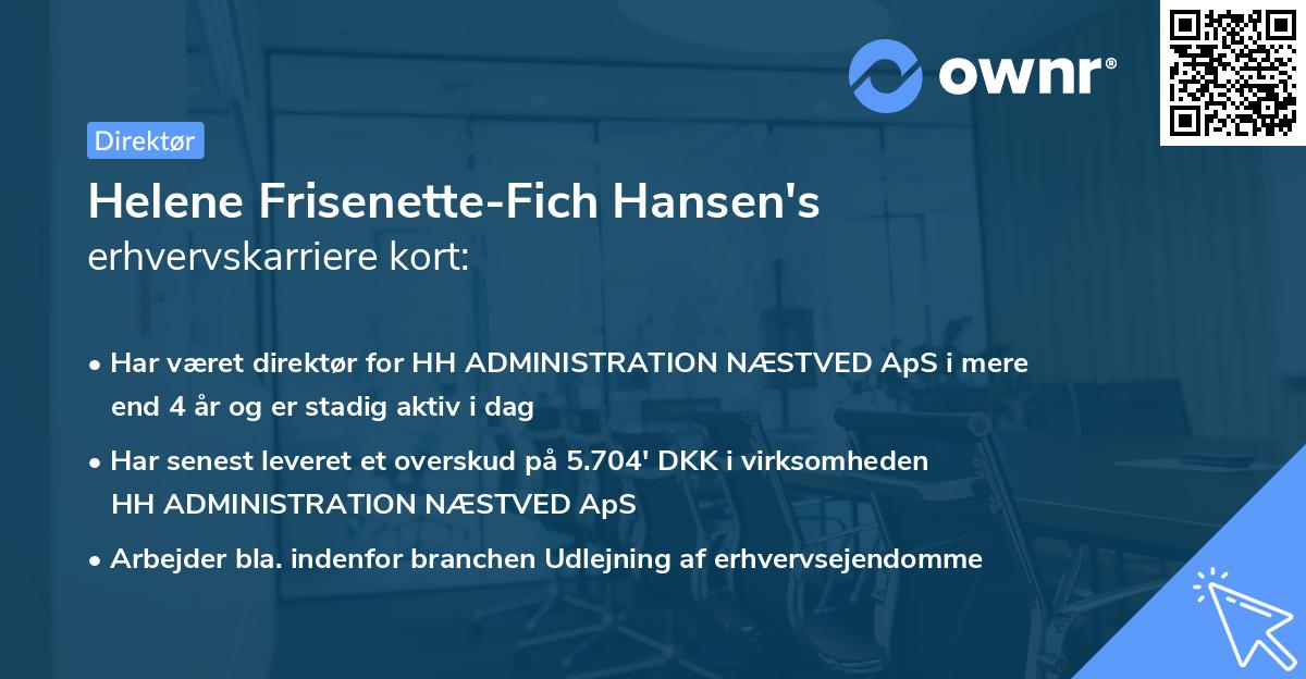 Helene Frisenette-Fich Hansen's erhvervskarriere kort