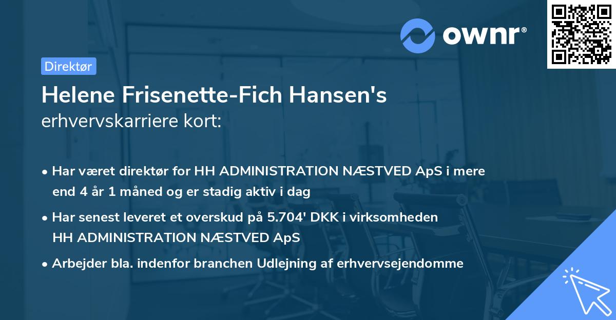Helene Frisenette-Fich Hansen's erhvervskarriere kort