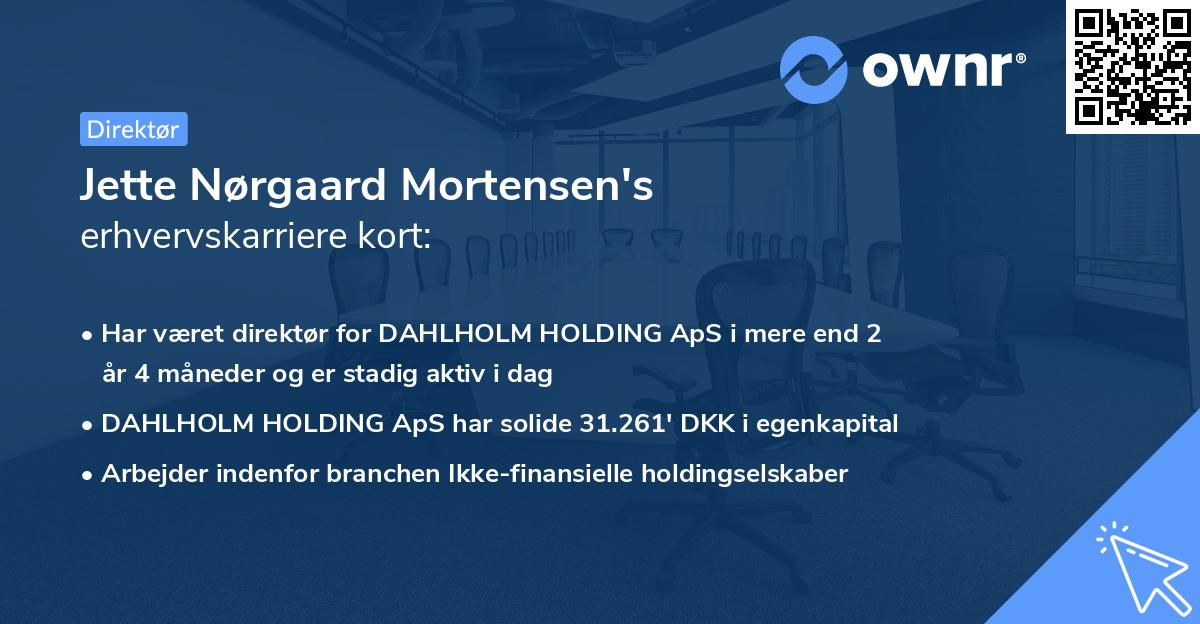 Jette Nørgaard Mortensen's erhvervskarriere kort