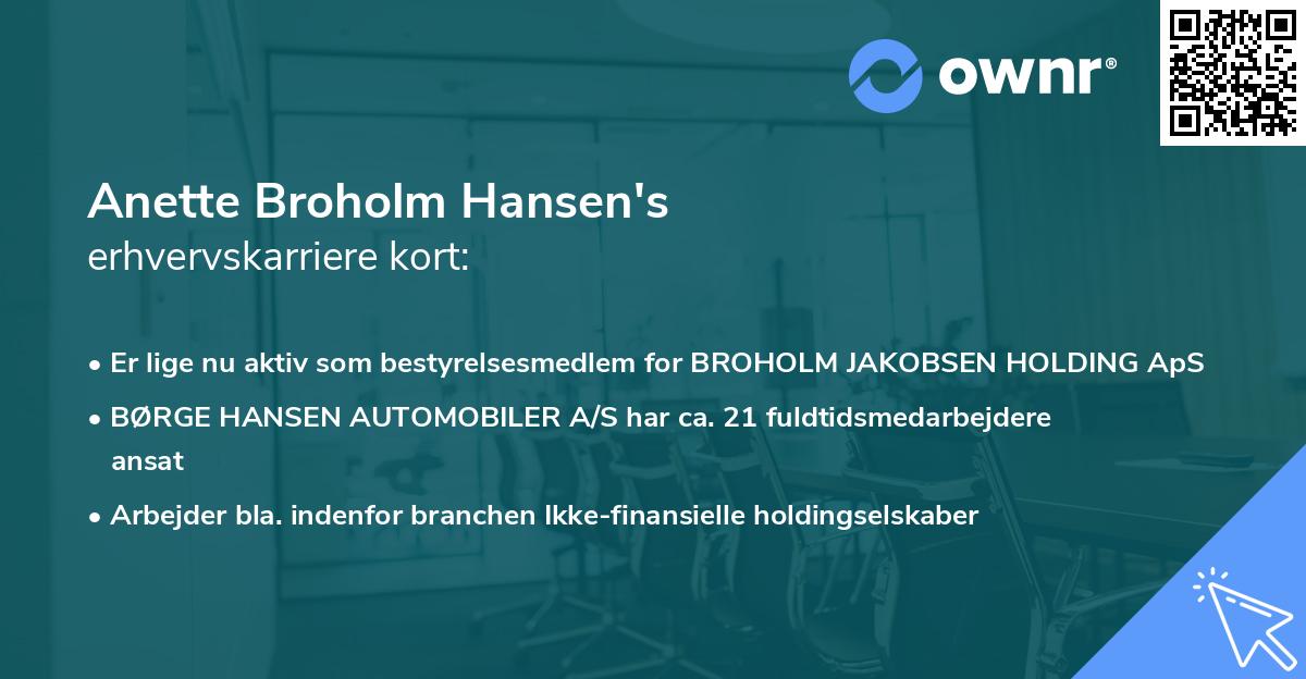 Anette Broholm Hansen's erhvervskarriere kort