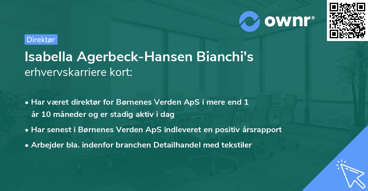 Isabella Agerbeck-Hansen Bianchi's erhvervskarriere kort