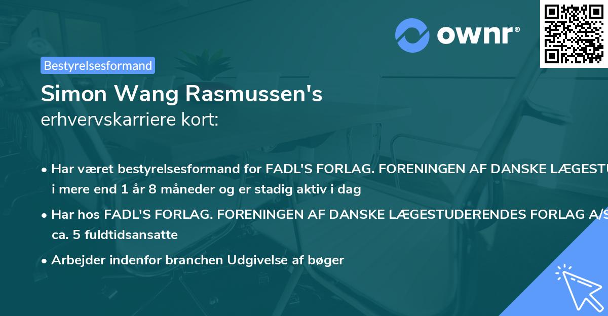Simon Wang Rasmussen's erhvervskarriere kort