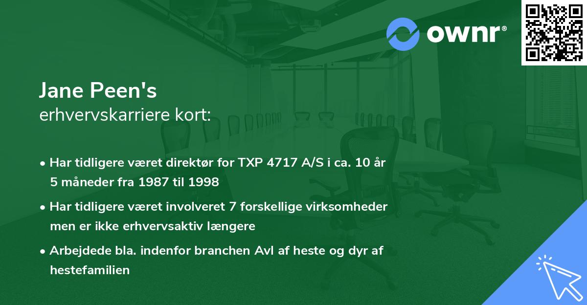 Jane Peen's erhvervskarriere kort