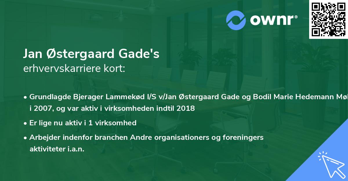 Jan Østergaard Gade's erhvervskarriere kort