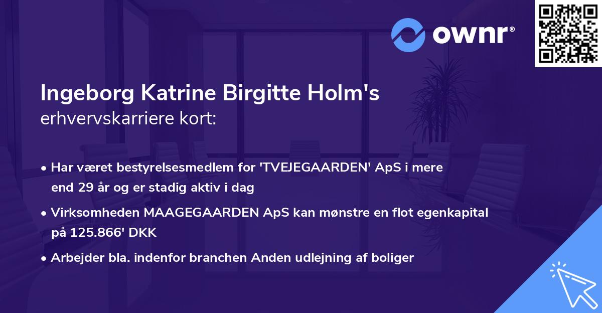 Ingeborg Katrine Birgitte Holm's erhvervskarriere kort