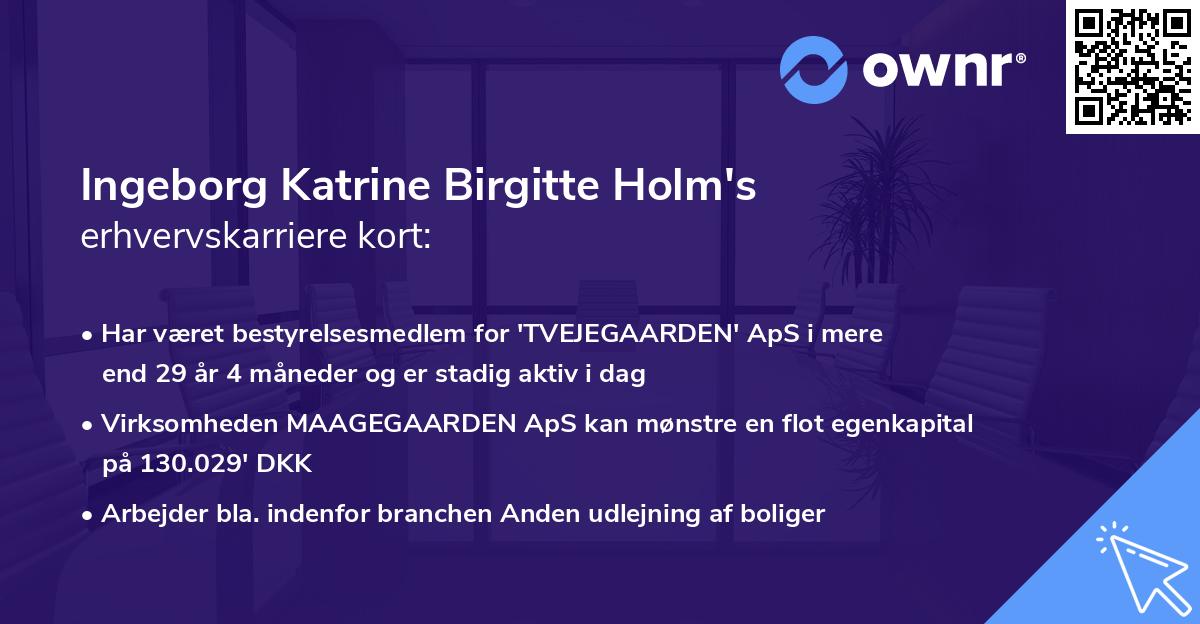 Ingeborg Katrine Birgitte Holm's erhvervskarriere kort