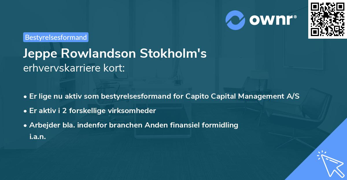 Jeppe Rowlandson Stokholm's erhvervskarriere kort