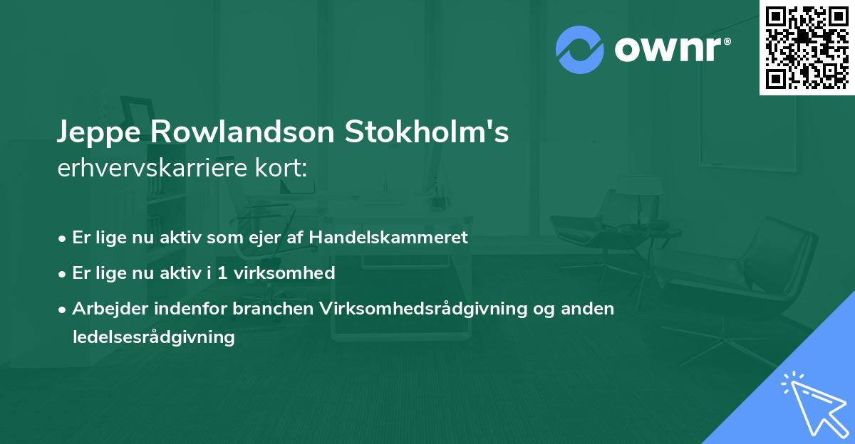 Jeppe Rowlandson Stokholm's erhvervskarriere kort