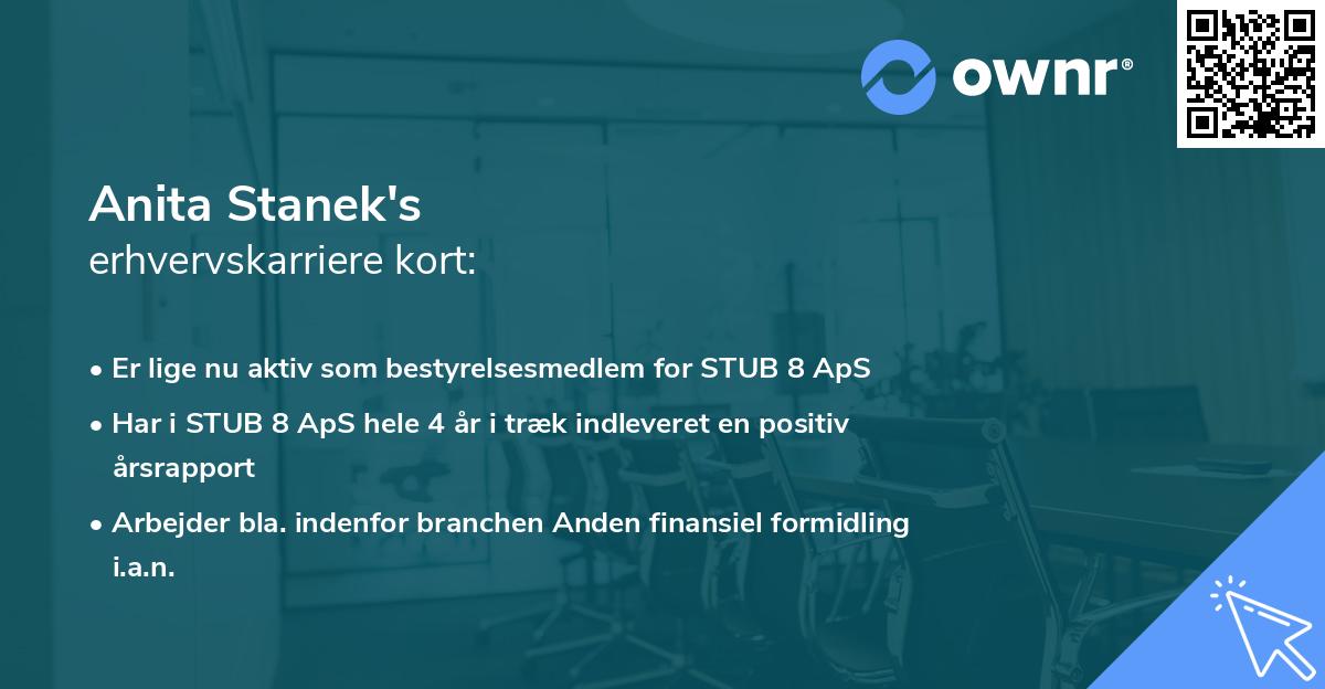 Anita Stanek's erhvervskarriere kort