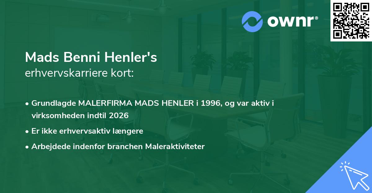 Mads Benni Henler's erhvervskarriere kort