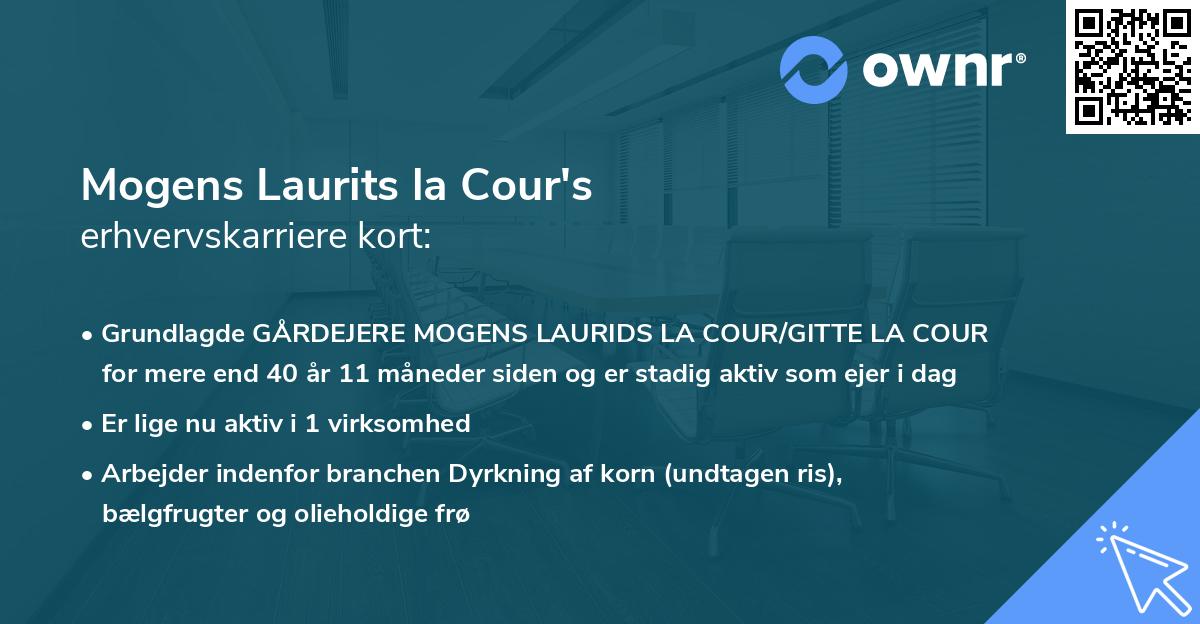Mogens Laurits la Cour's erhvervskarriere kort
