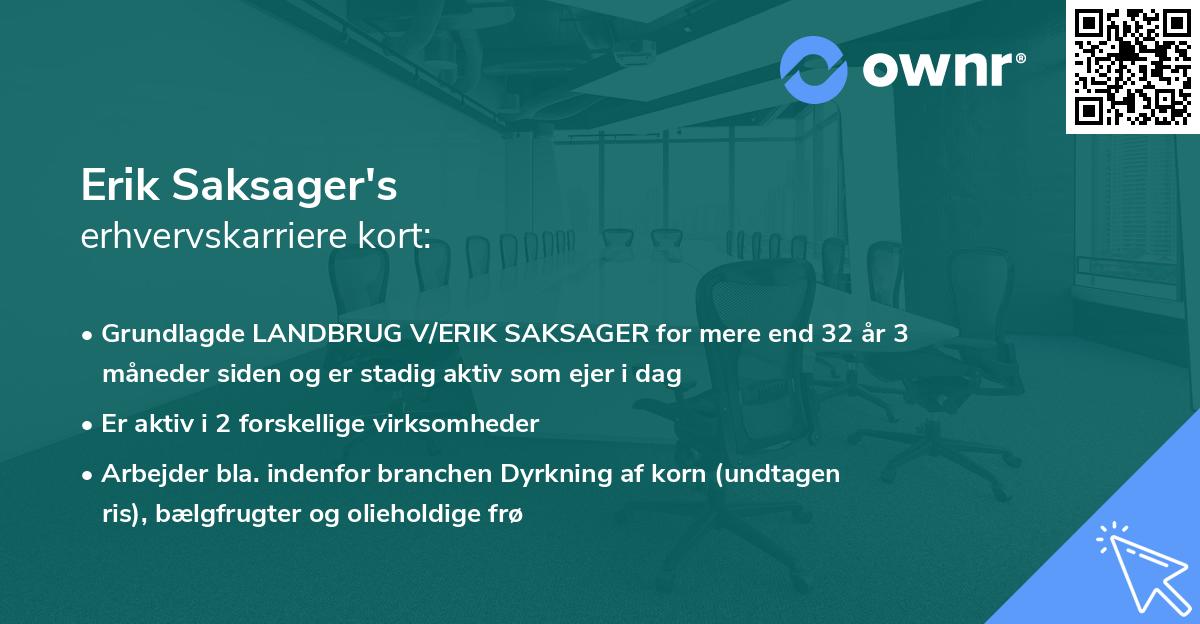 Erik Saksager's erhvervskarriere kort