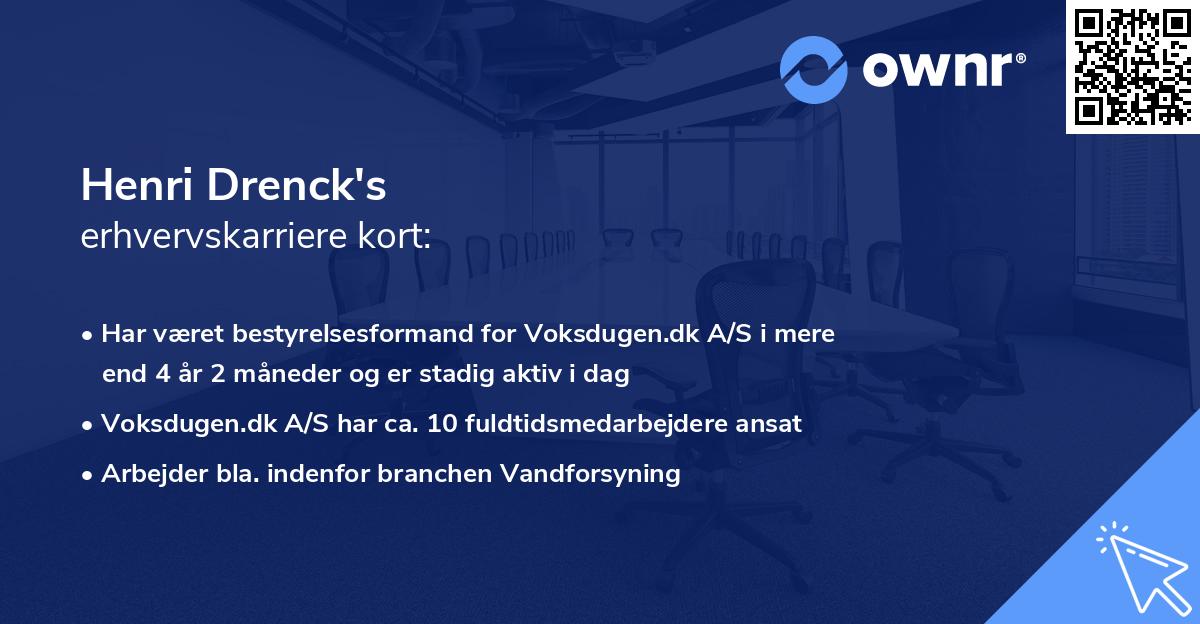 Henri Drenck's erhvervskarriere kort