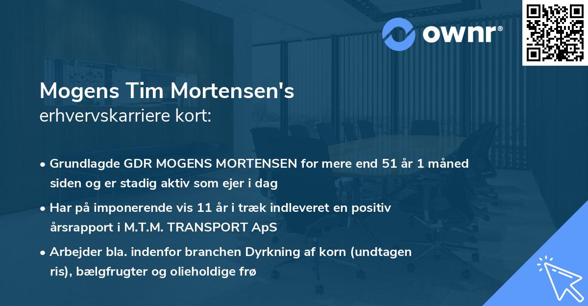 Mogens Tim Mortensen's erhvervskarriere kort