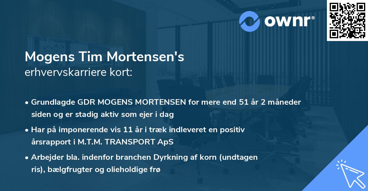 Mogens Tim Mortensen's erhvervskarriere kort